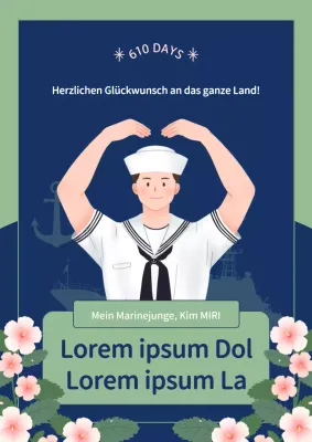 Niedlicher marineblauer und grüner militärischer Werbeflyer