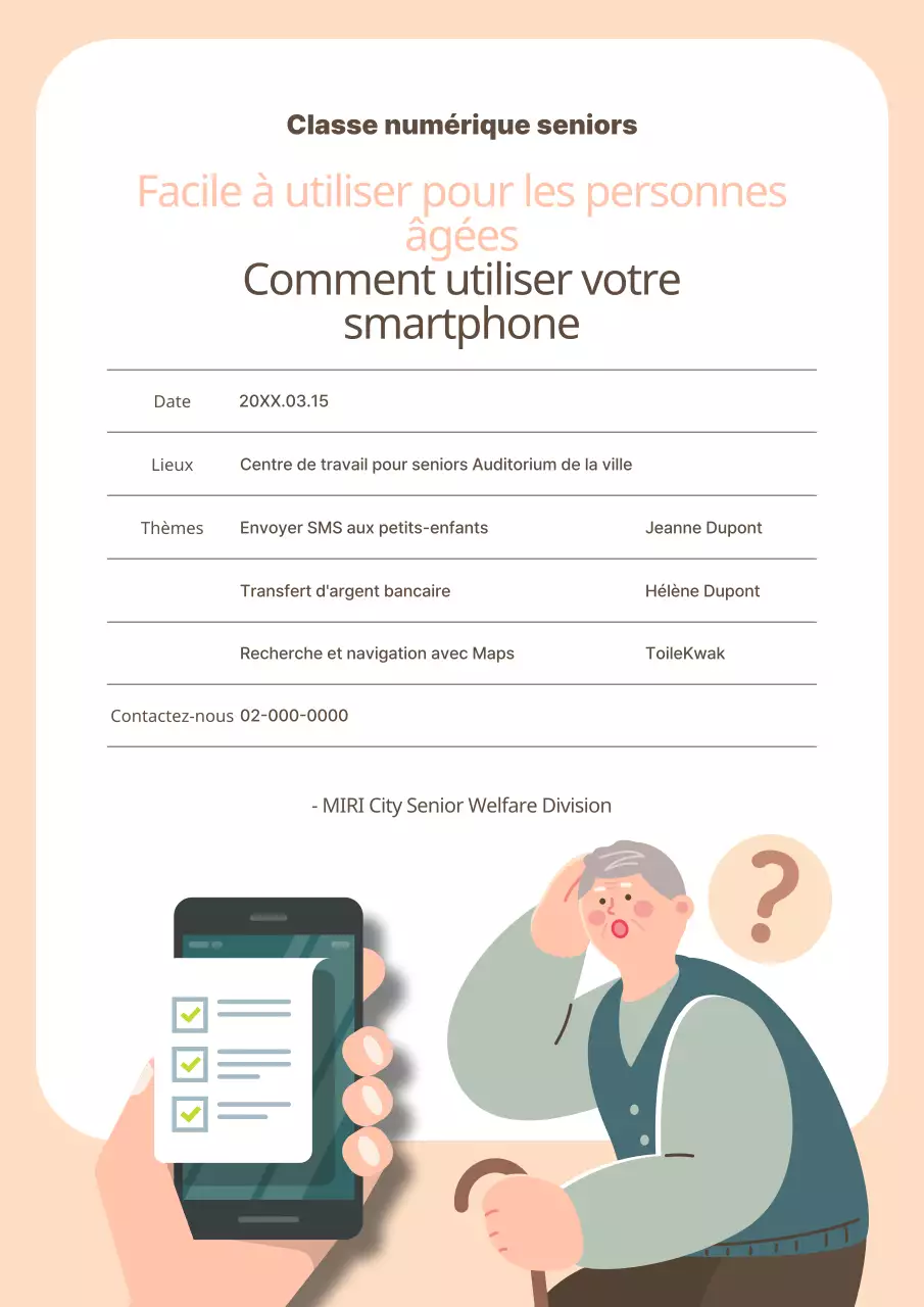 Annonce du programme de formation au smartphone beige et douillet pour les personnes âgées