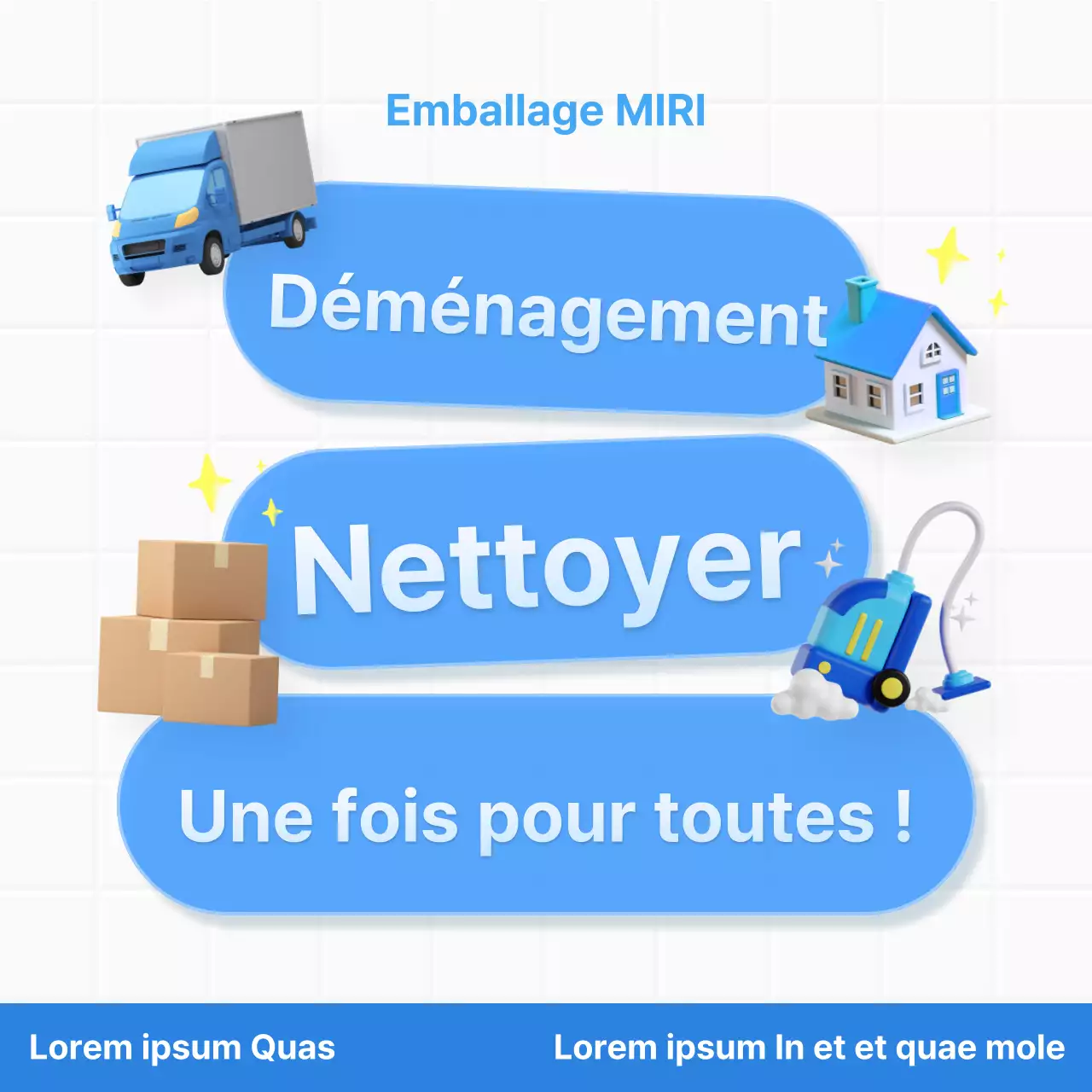 Faites la promotion de votre service de nettoyage d'emménagement avec un emballage tendance en bleu clair et blanc.