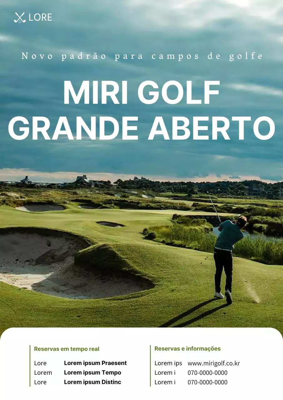 Folheto simples de abertura de campo de golfe em verde