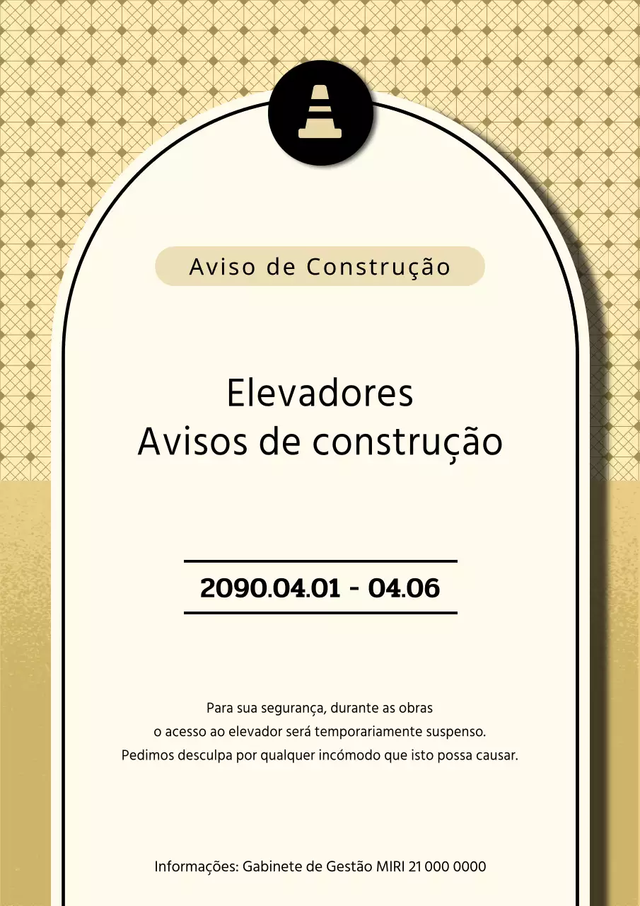Aviso de construção de elevador moderno bege e verde