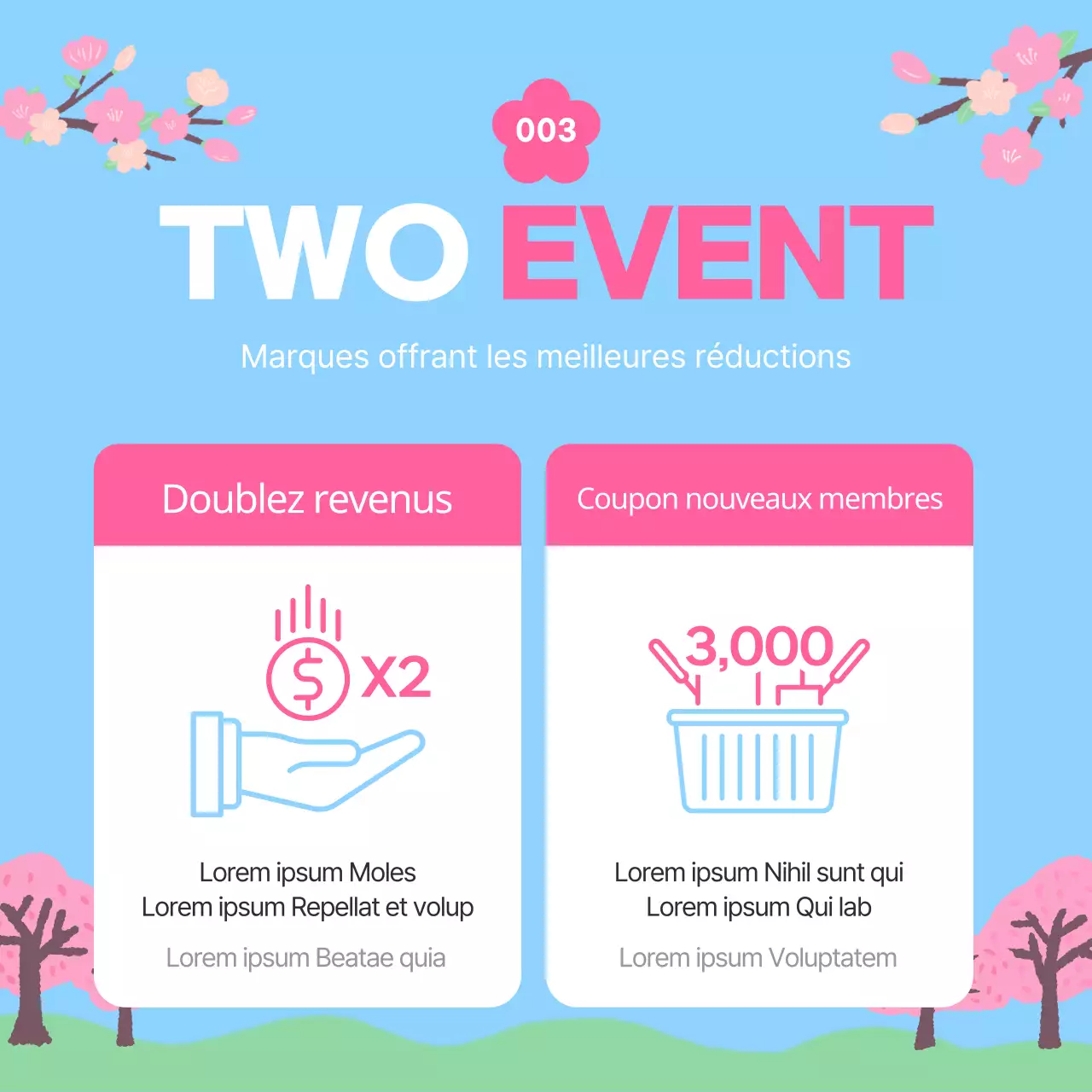 Promouvoir une jolie vente de printemps en bleu clair et rose