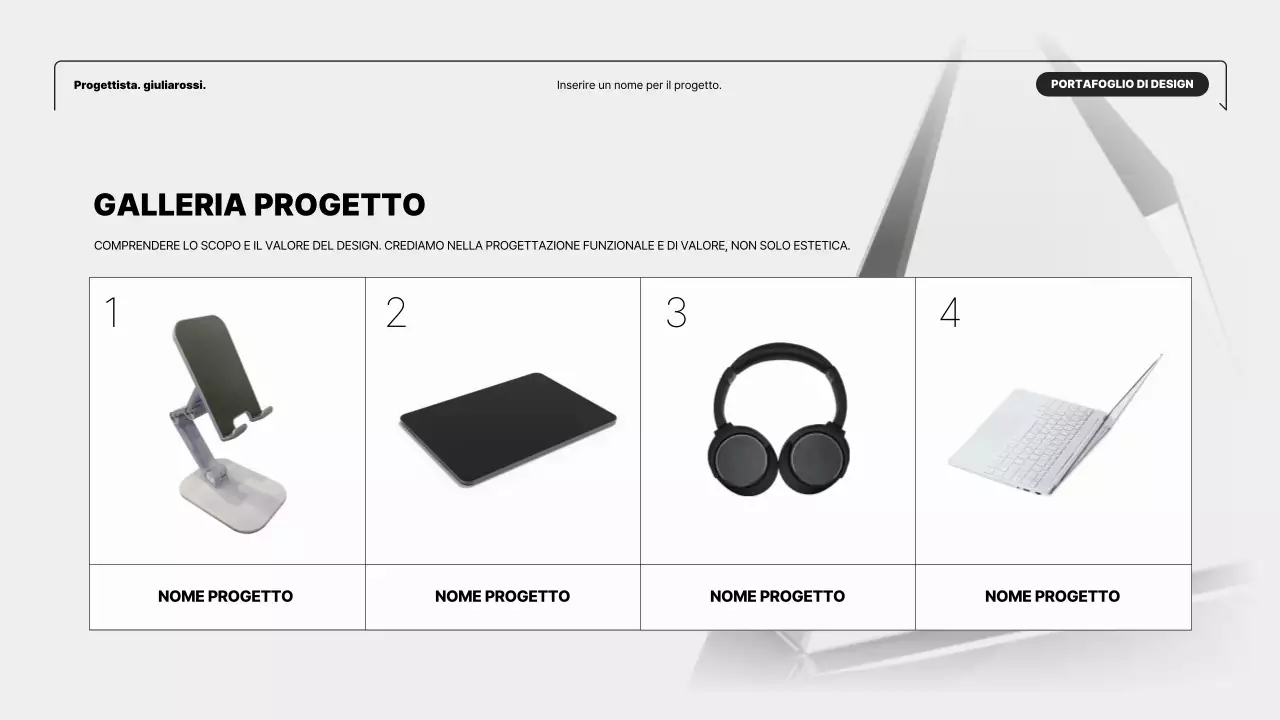 Portfolio di designer minimalista in bianco e nero