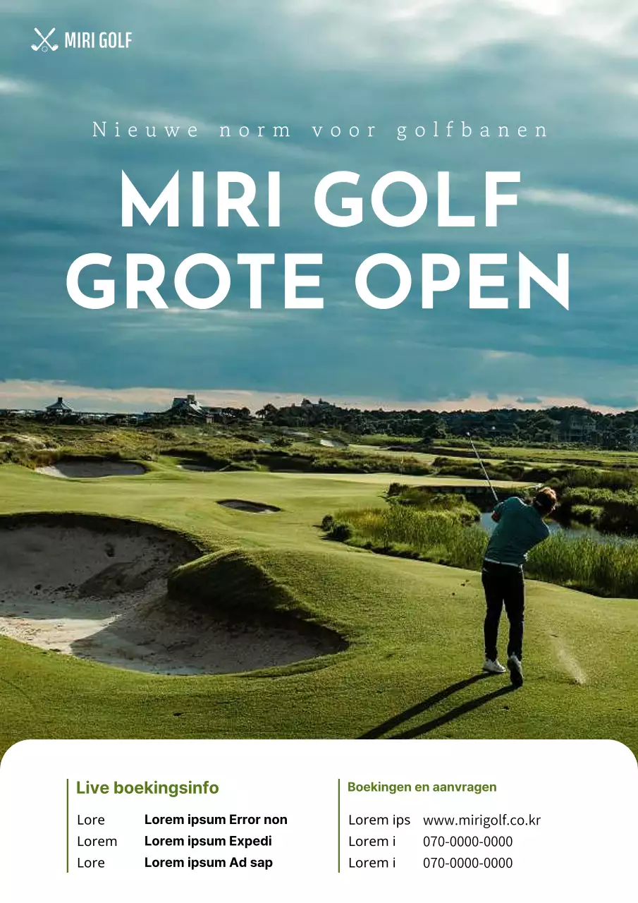 Eenvoudige openingsflyer voor golfbaan in groen