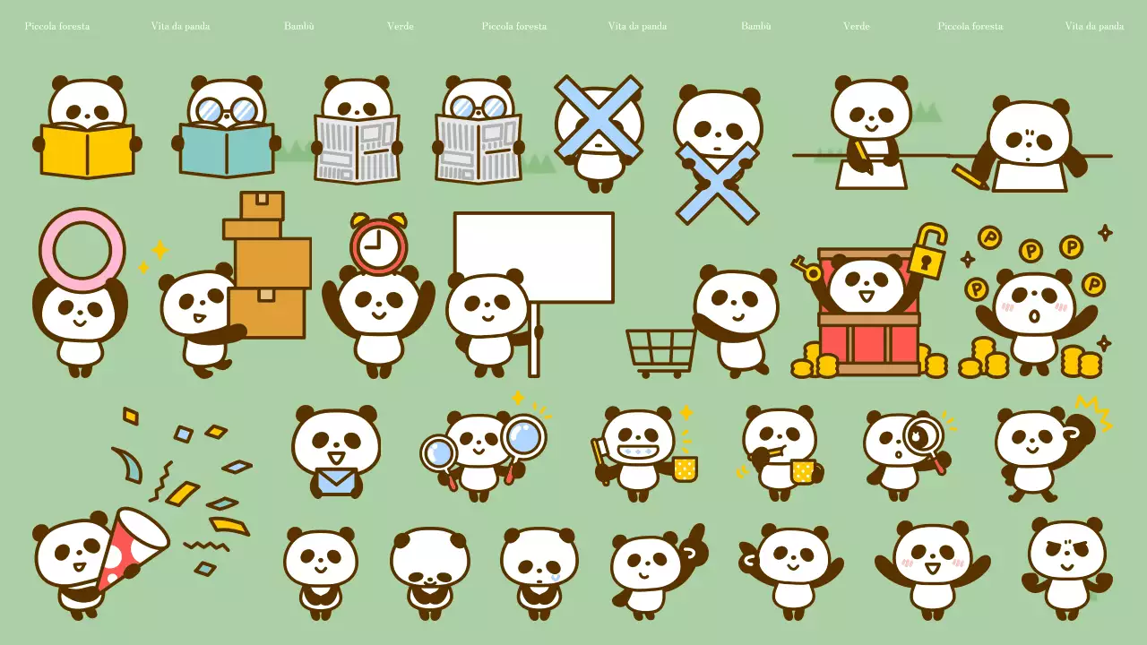 collezione di simpatici panda