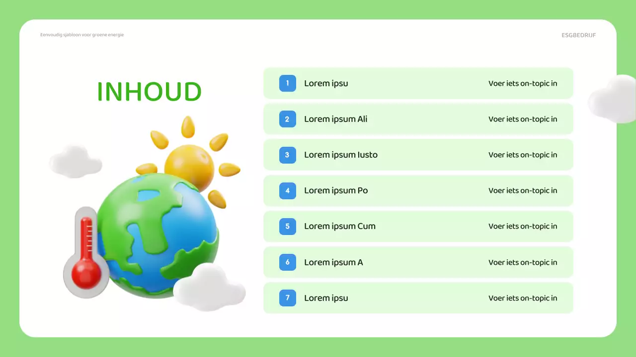 Een eenvoudig ESG-bedrijfsplan in groen en blauw