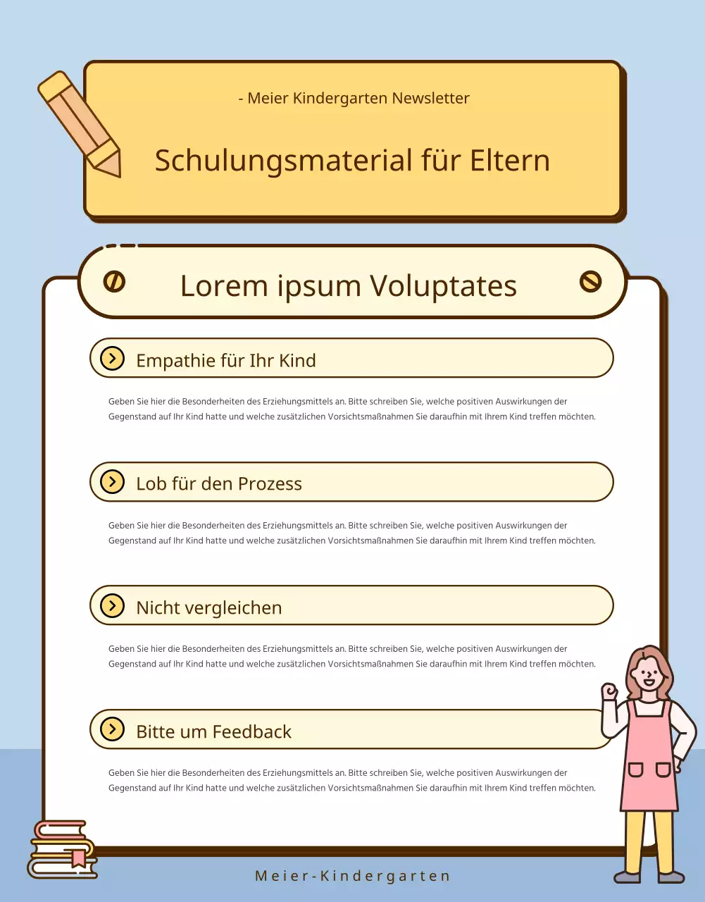 Eine Sammlung von niedlichen gelben und rosa Kindergarten-Ankündigungen