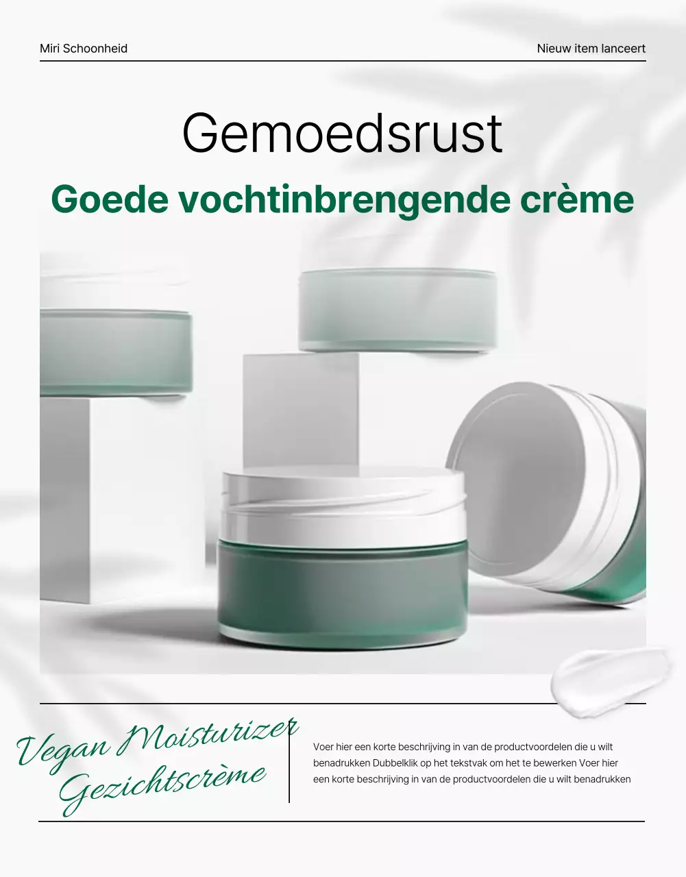Promoot eenvoudige, natuurlijke cosmetica in groen en wit