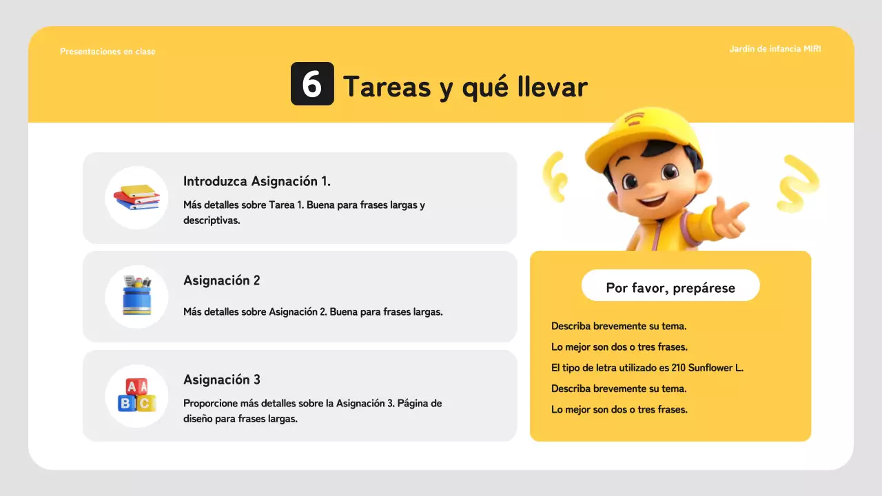 Plan sencillo de clases de preescolar en amarillo y blanco