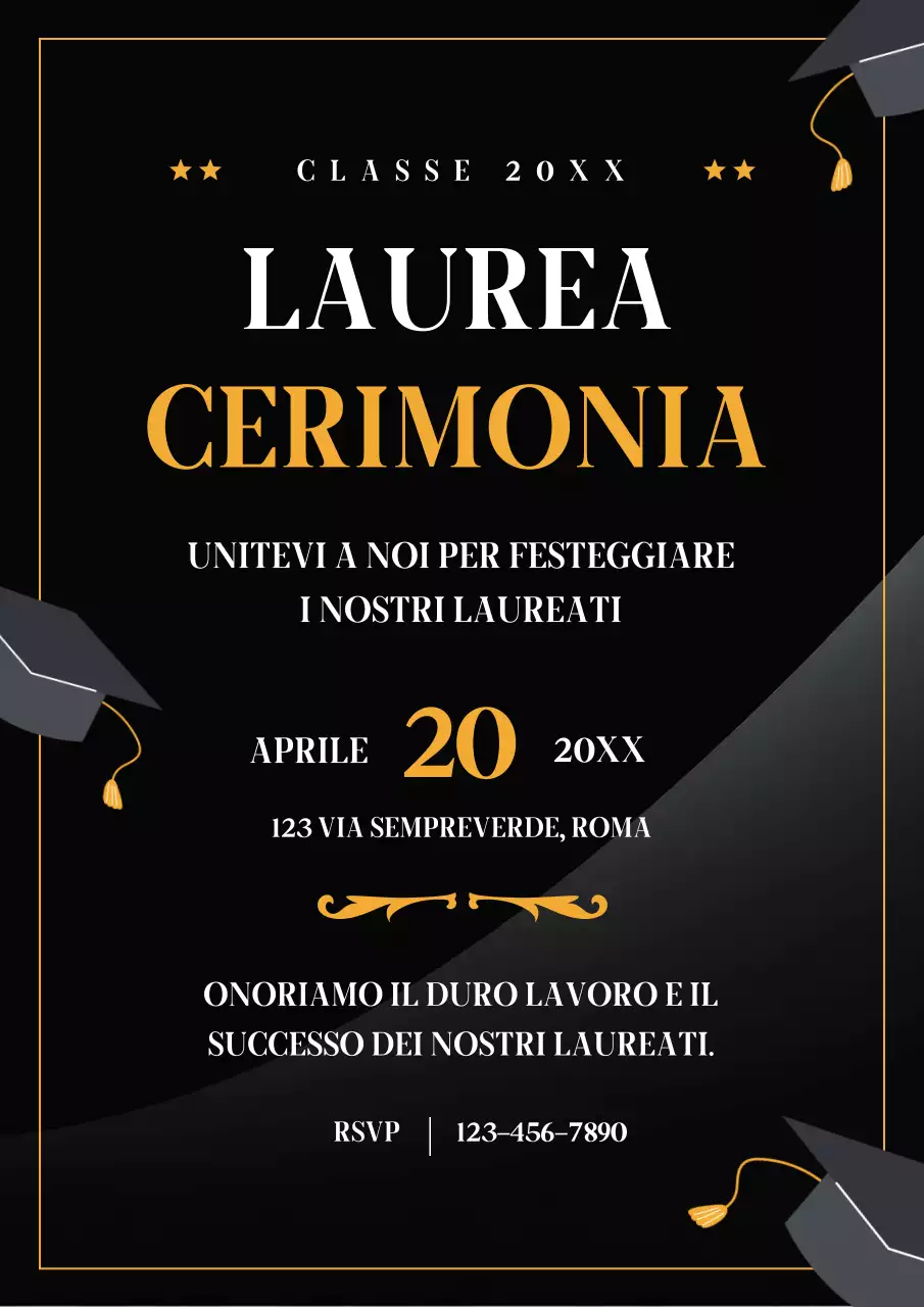 Invito di lusso nero per la stagione delle lauree