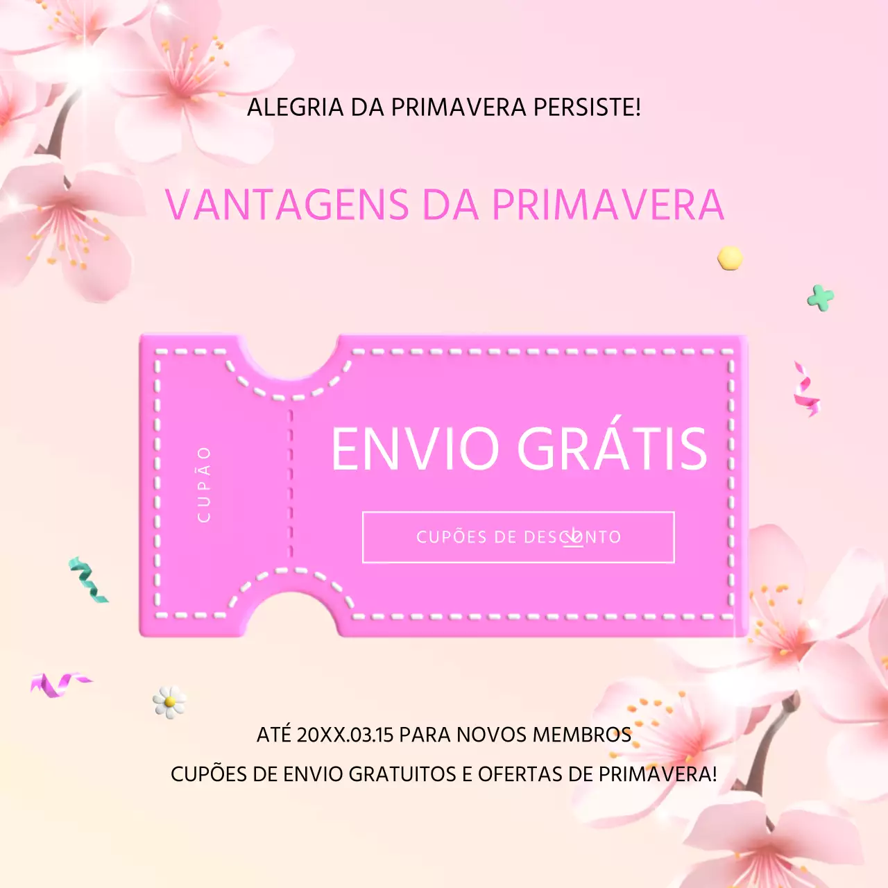 Um anúncio moderno de saldos de primavera em cor-de-rosa e roxo