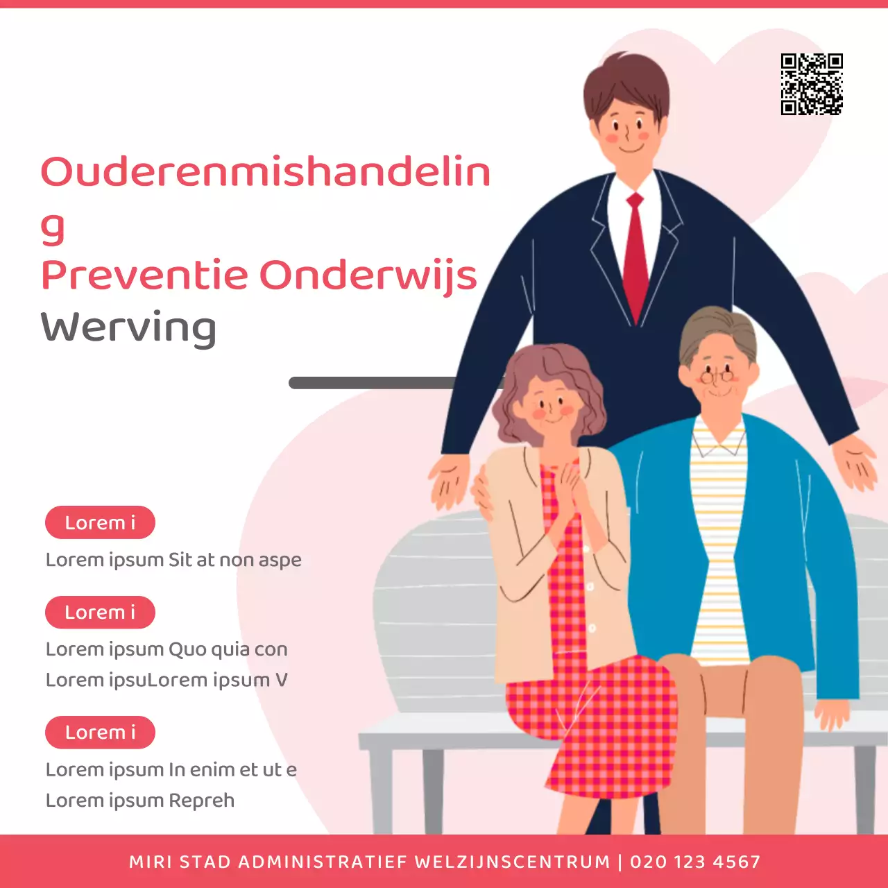 Eenvoudige roze en grijze voorlichting over ouderenmishandeling promoten