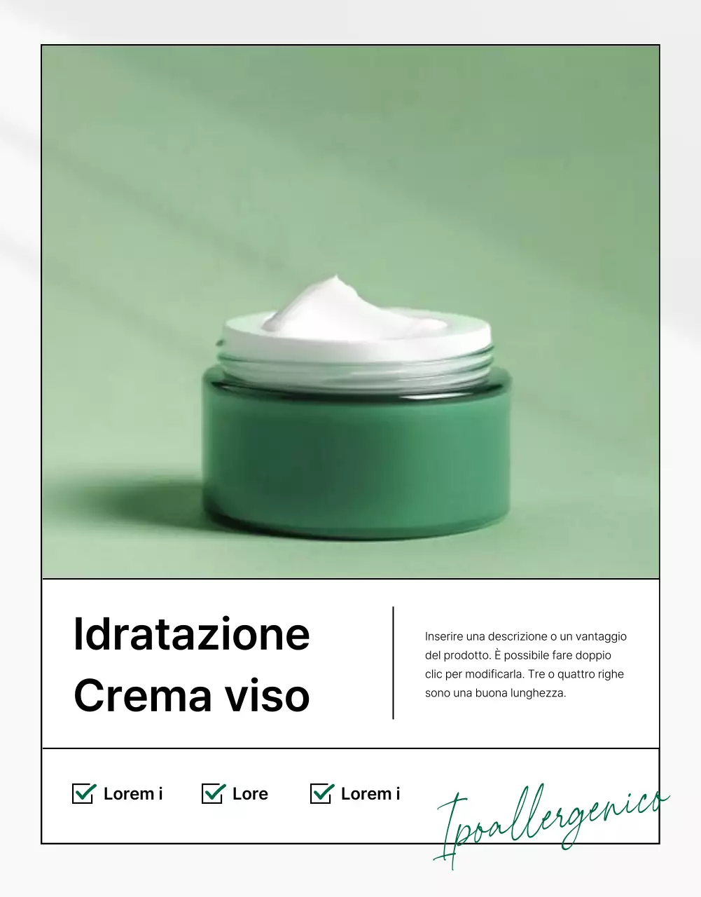 Promuovere cosmetici semplici e naturali in verde e bianco