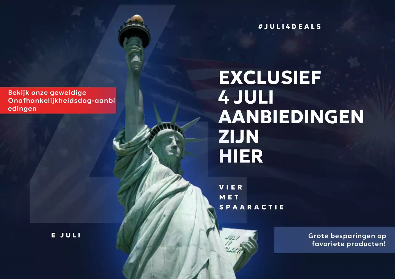Blauw en rood gewaagde advertentie voor de uitverkoop van 4 juli