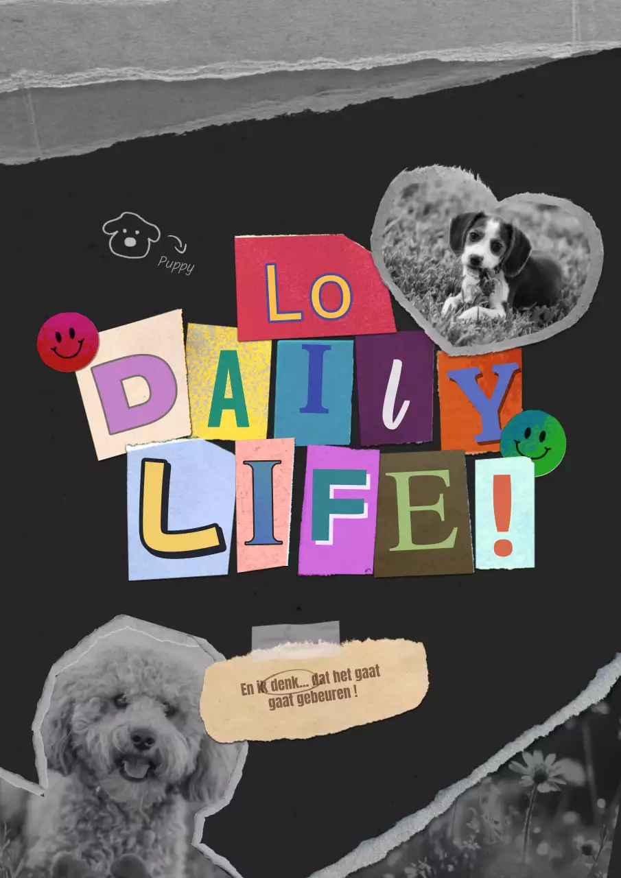 Trendy collageposter in rood, zwart en wit