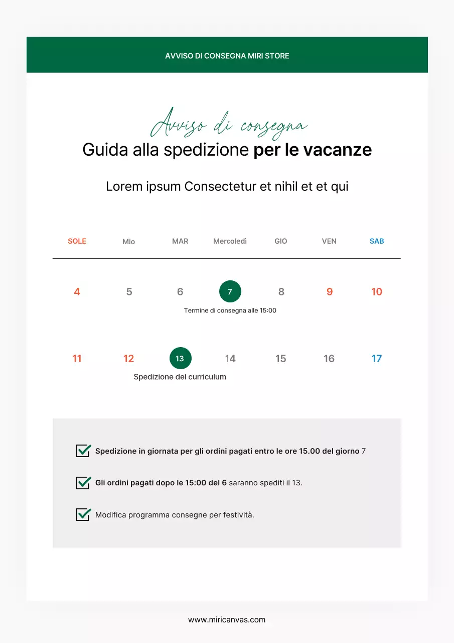 Un semplice avviso di consegna di un centro commerciale verde e bianco