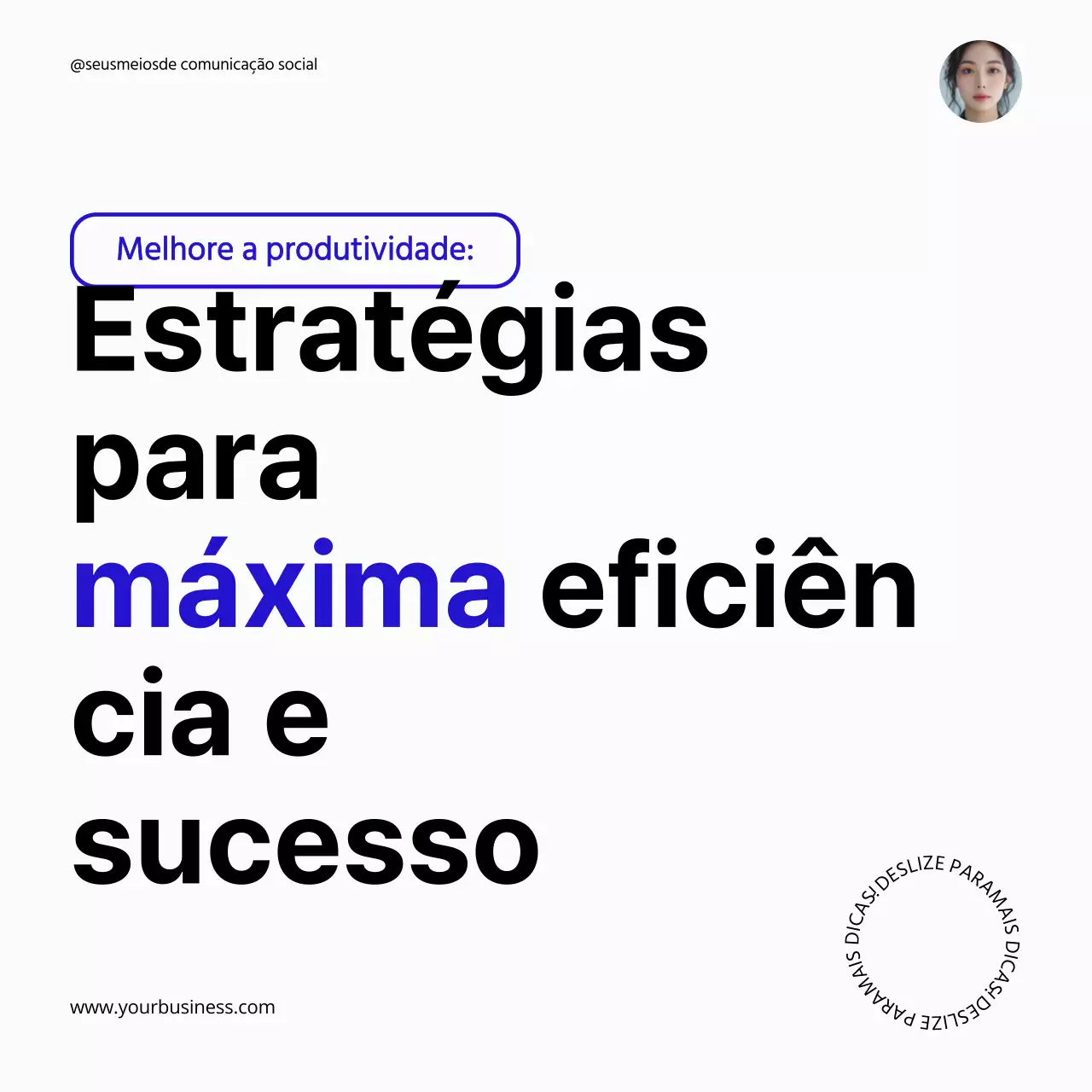 Guia de dicas de produtividade em negrito branco e azul