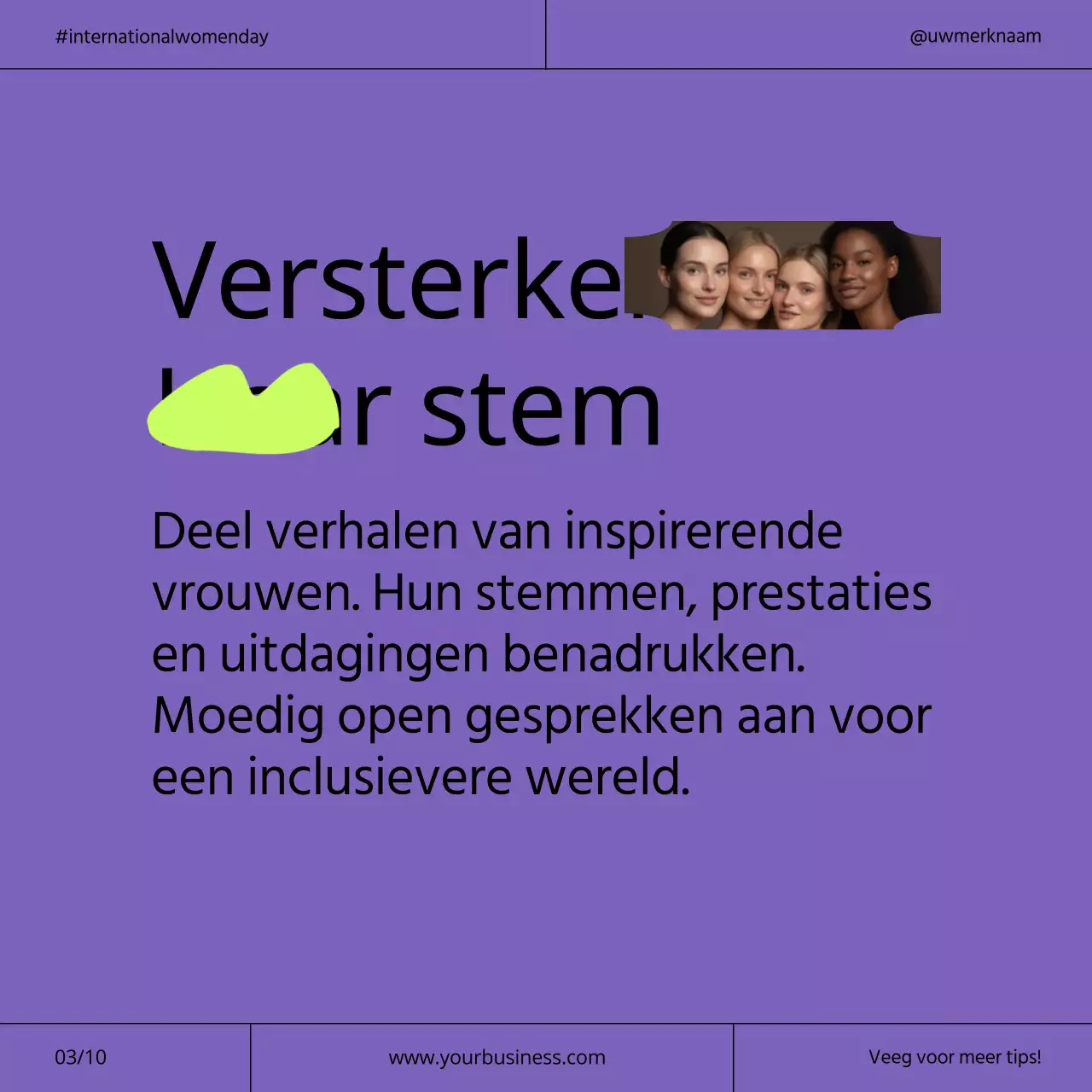 Paarse en neon moderne internationale vrouwendagcampagne