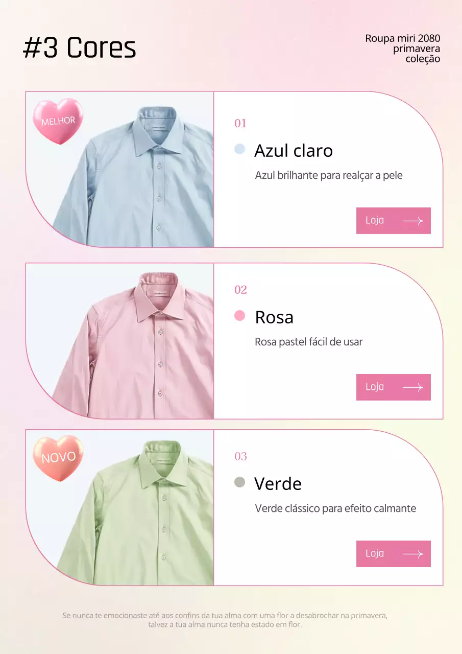 Promover a moda da primavera em cor-de-rosa Descrição do produto