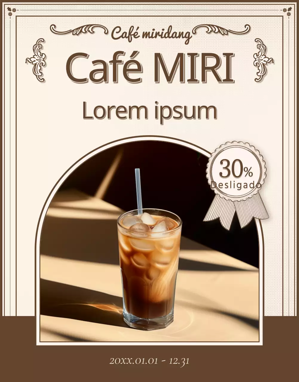 Promover um conceito vintage de café-padaria em marfim e bege