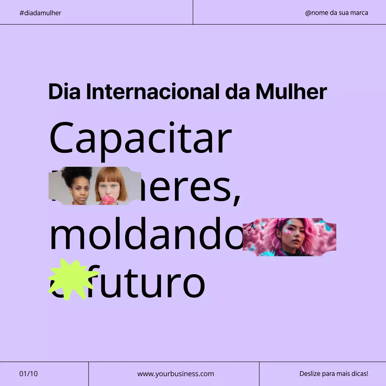Campanha moderna roxa e néon para o Dia Internacional da Mulher