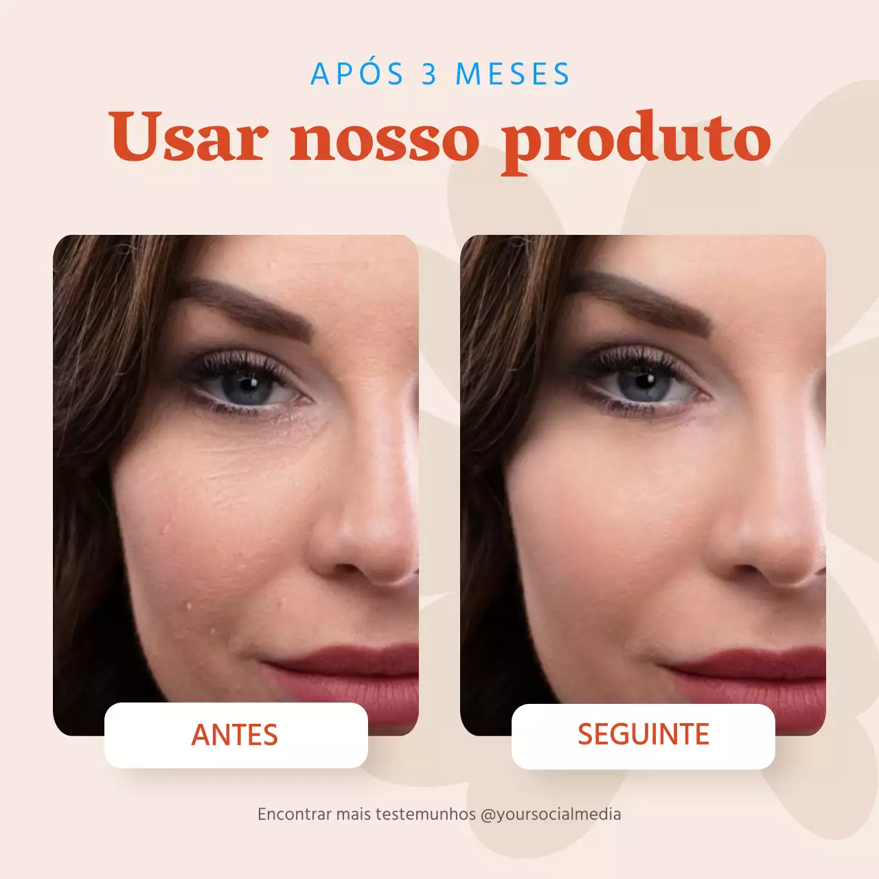 Campanha de comparação de produtos laranja e bege simples antes e depois da utilização