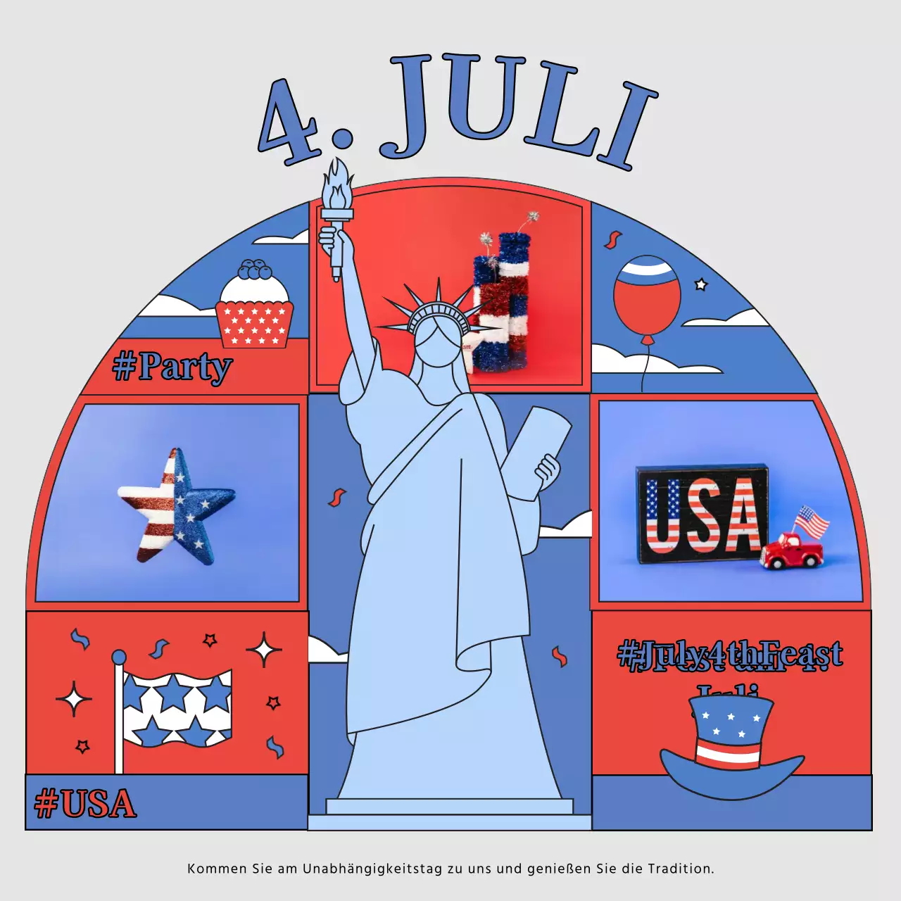 Werben Sie für den US-Unabhängigkeitstag mit roten und blauen Trends