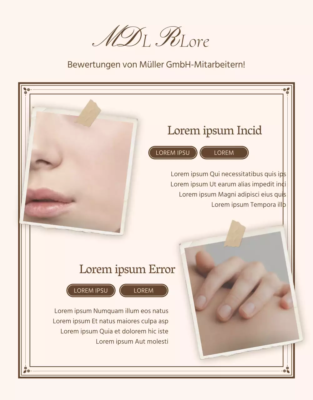 Bewertungen und Anzeigen für eine Vintage-Konzept-Detailseite in Elfenbein und Beige benötigt