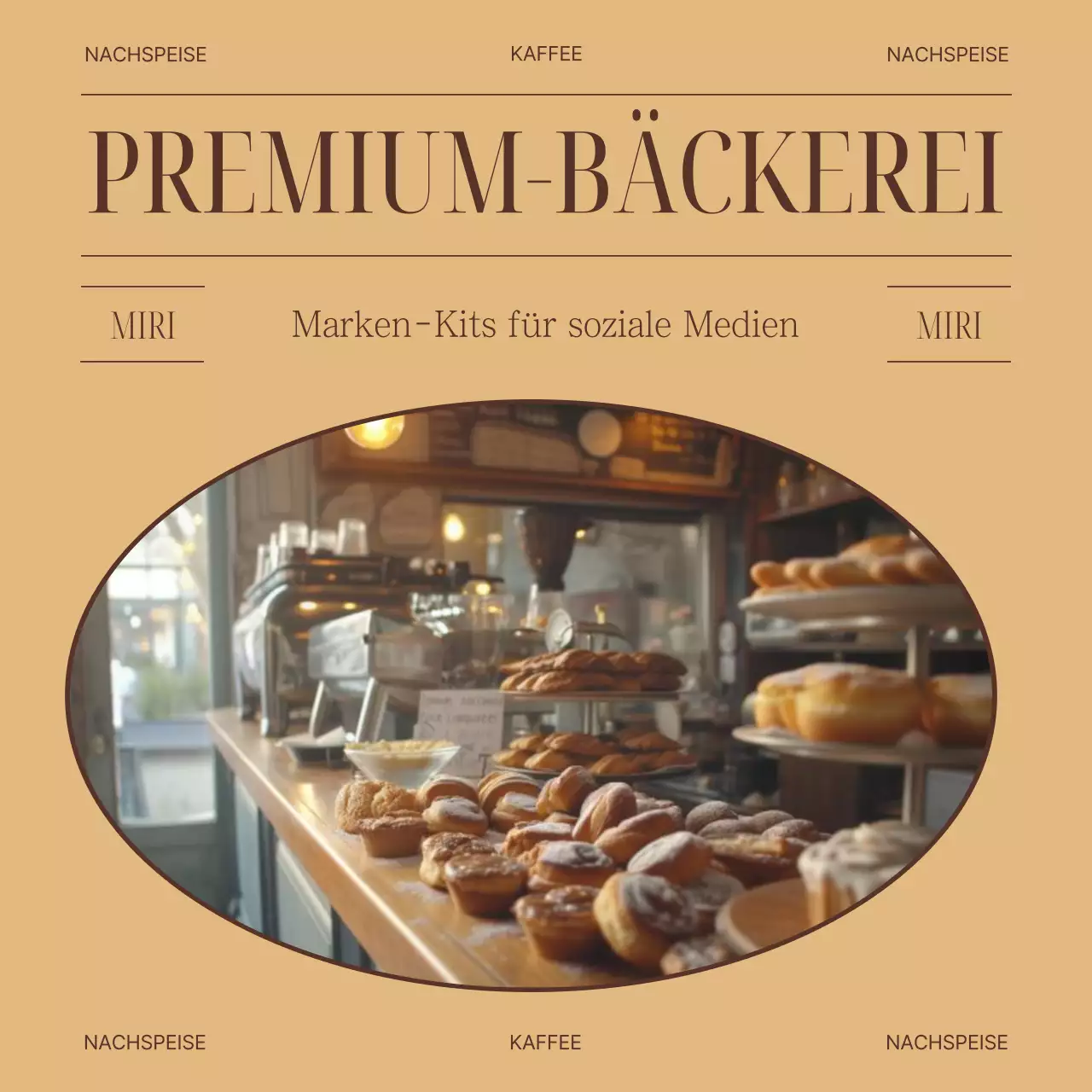 Klassisches Dessert-Café in Braun und Gold für Ihre Ankündigung