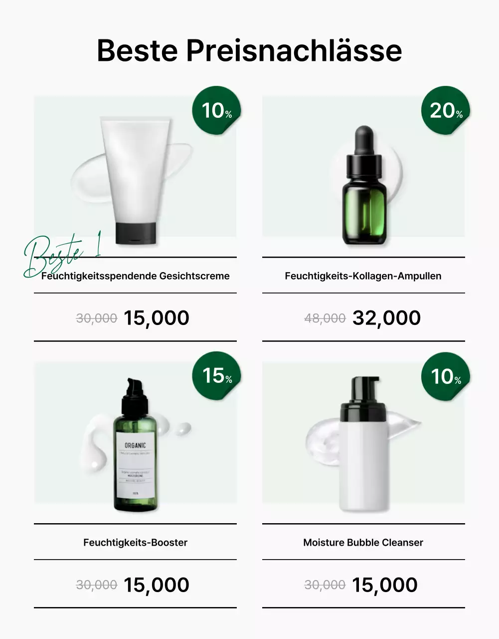 Förderung einfacher, natürlicher Kosmetik in Grün und Weiß