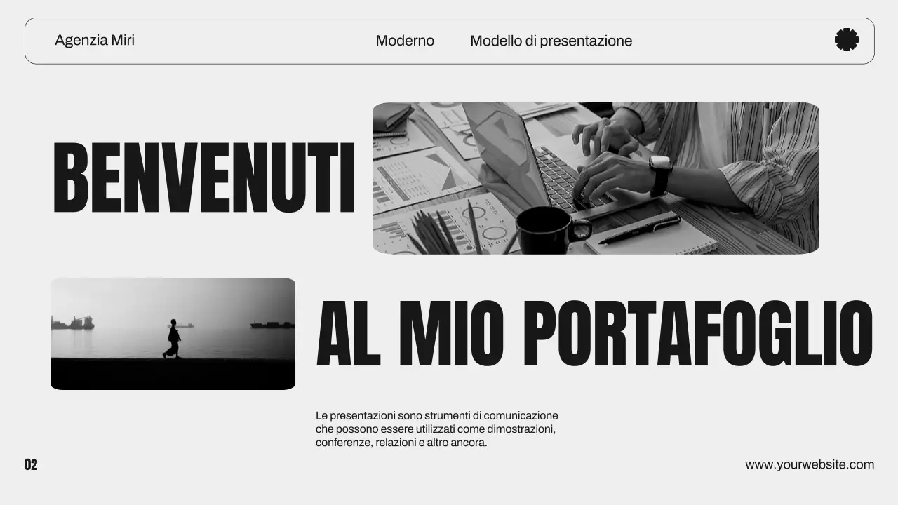 Portafoglio creativo di design grafico moderno arancione e nero