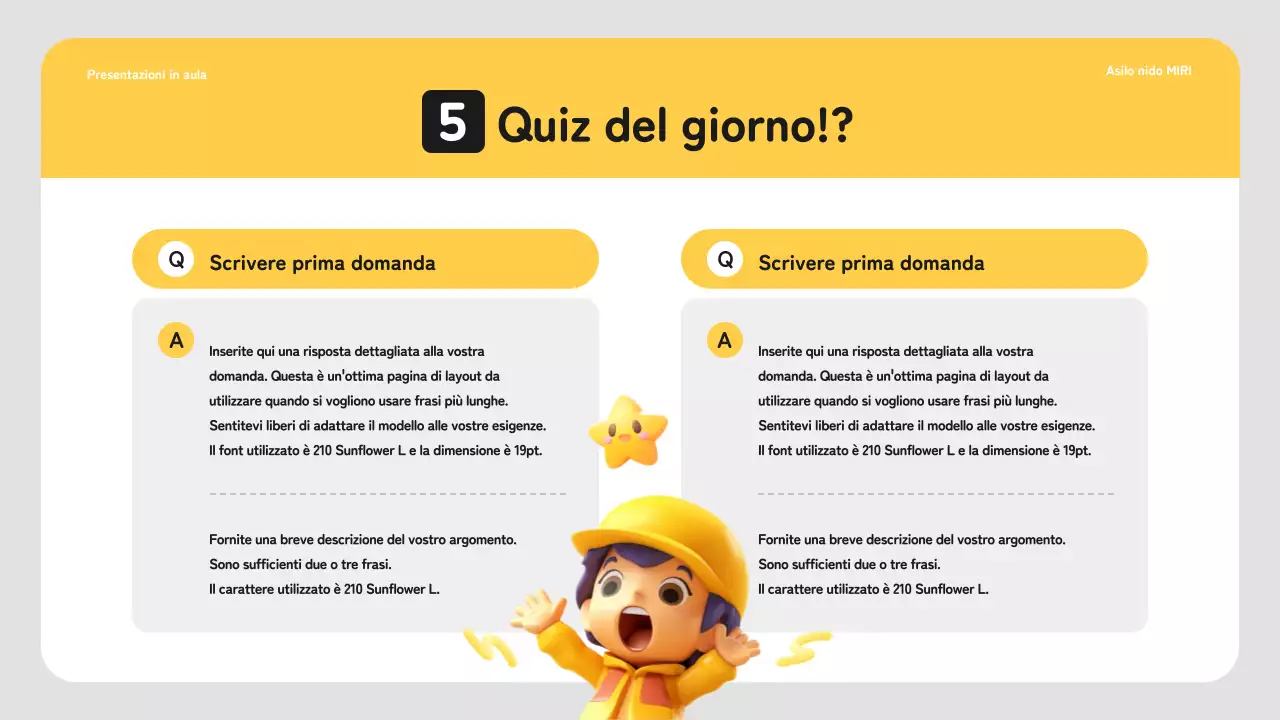 Semplice programma di lezioni prescolari in giallo e bianco