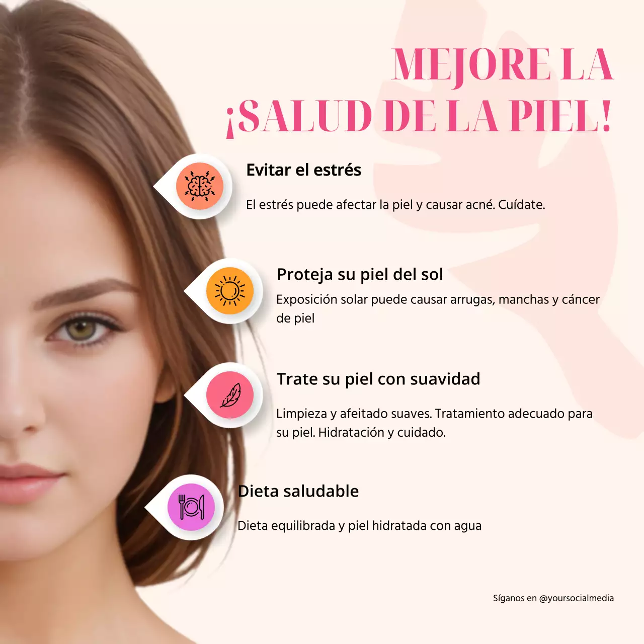 Guía infográfica de cuidados mínimos de la piel en rosa y beige