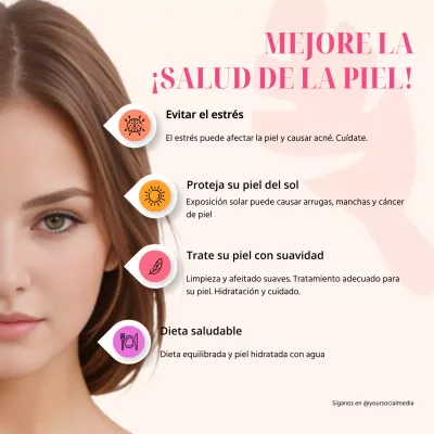 Guía infográfica de cuidados mínimos de la piel en rosa y beige
