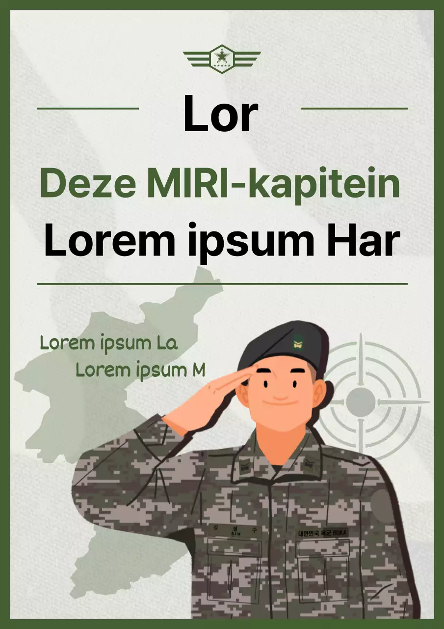 Een eenvoudig militair promotiebericht in zwart en groen