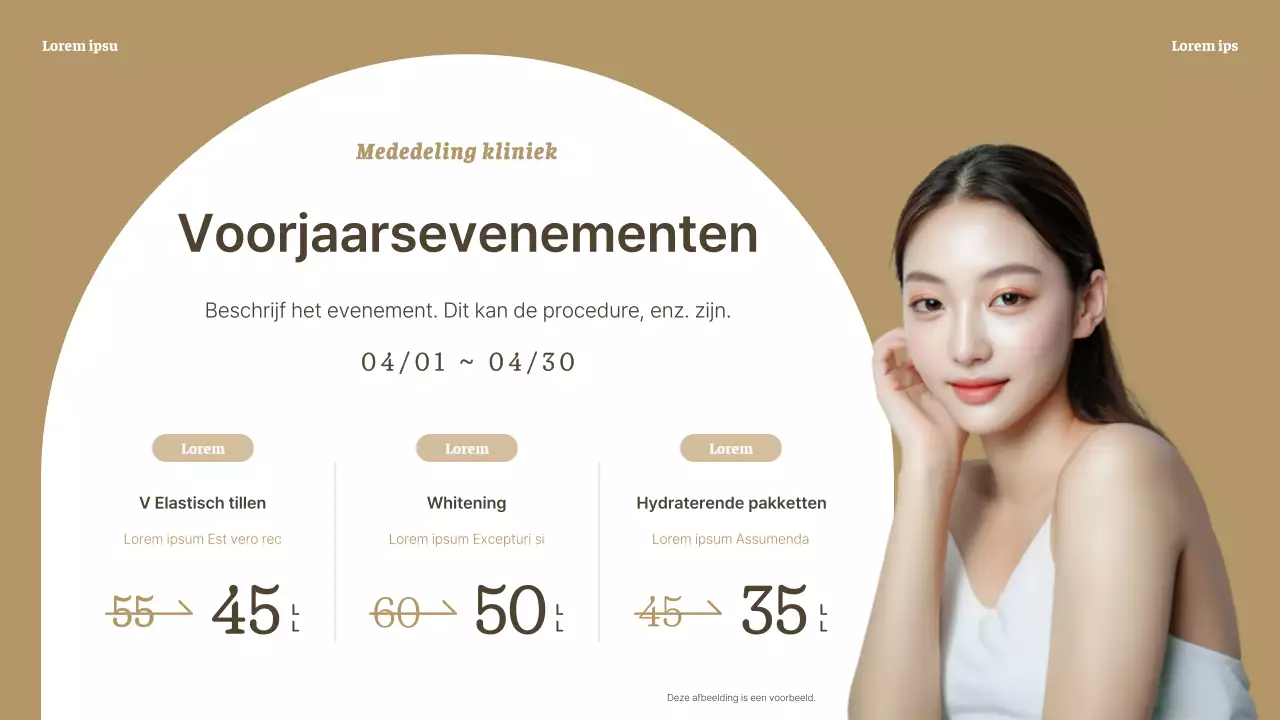 Aankondiging van een luxueuze dermatologische kliniek in bruin en beige