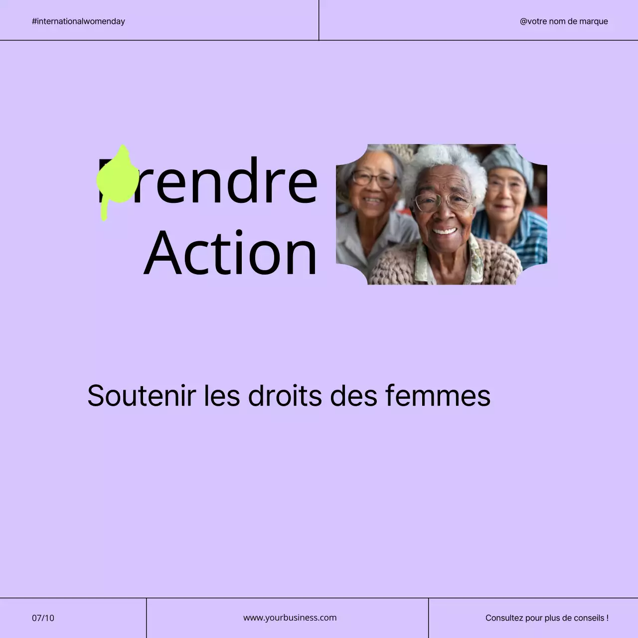 Campagne moderne pour la Journée internationale de la femme : violet et néon