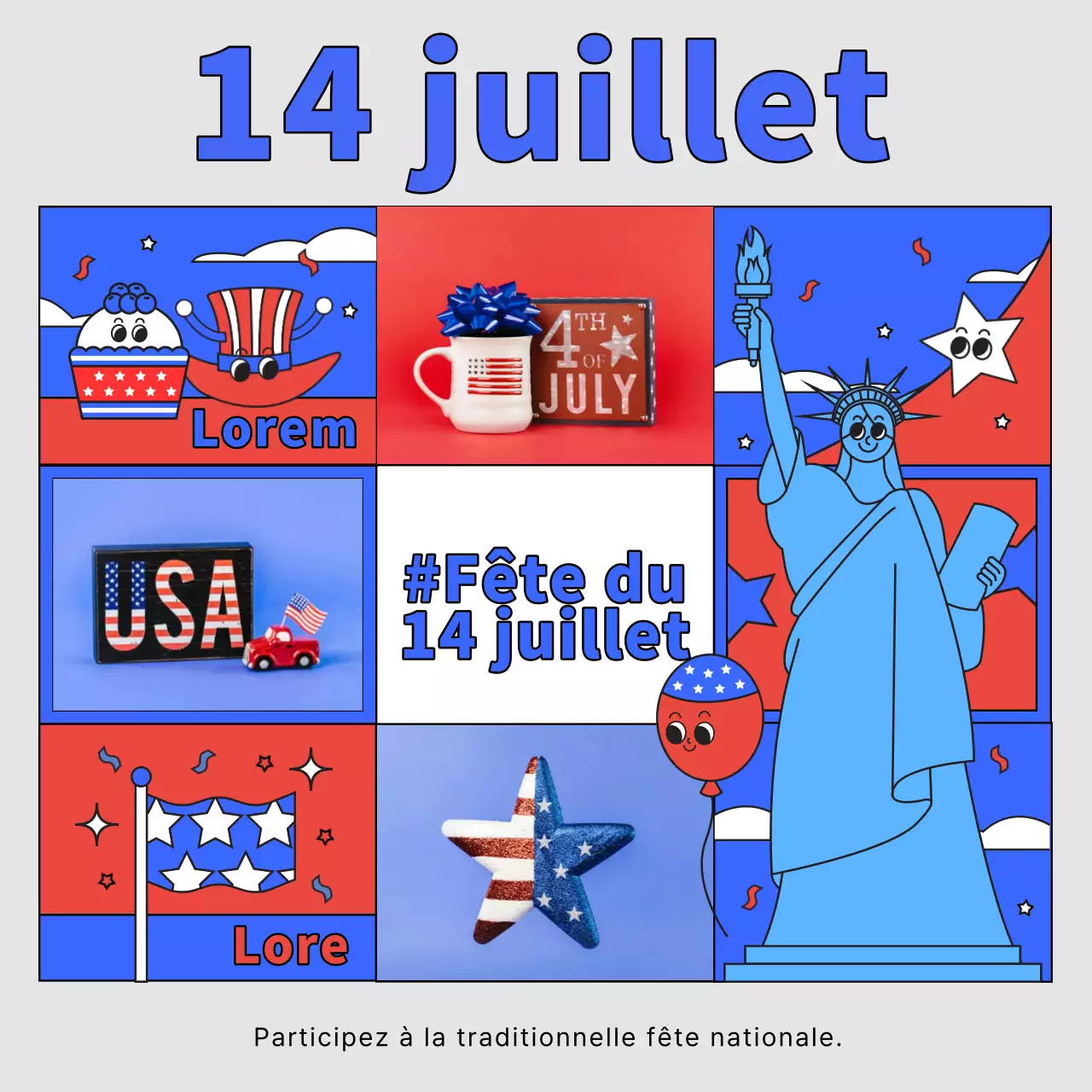 Une jolie publicité rouge et bleue pour la fête de l'indépendance américaine