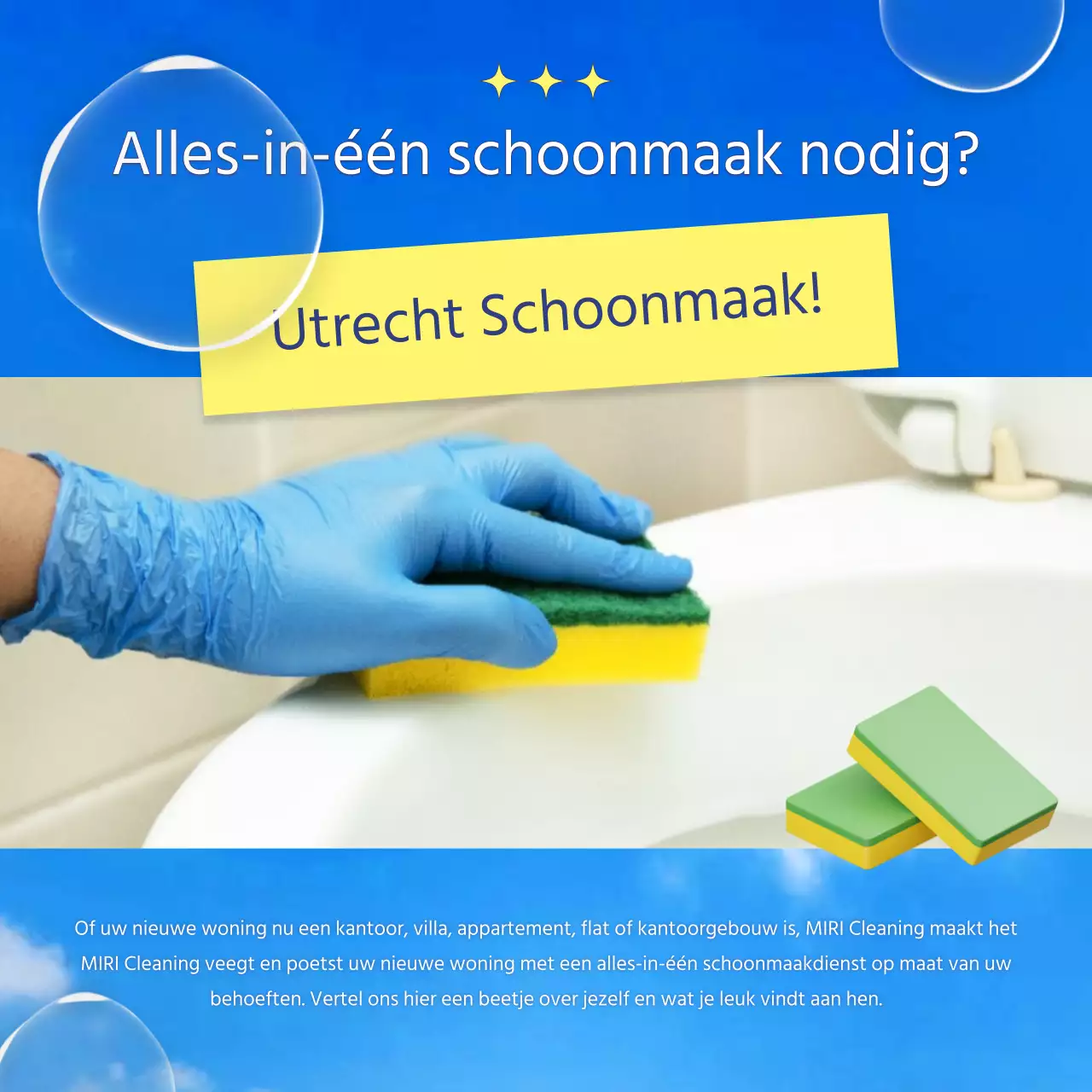 Promoot je schoonmaakbedrijf met lichtblauwe en gele accenten