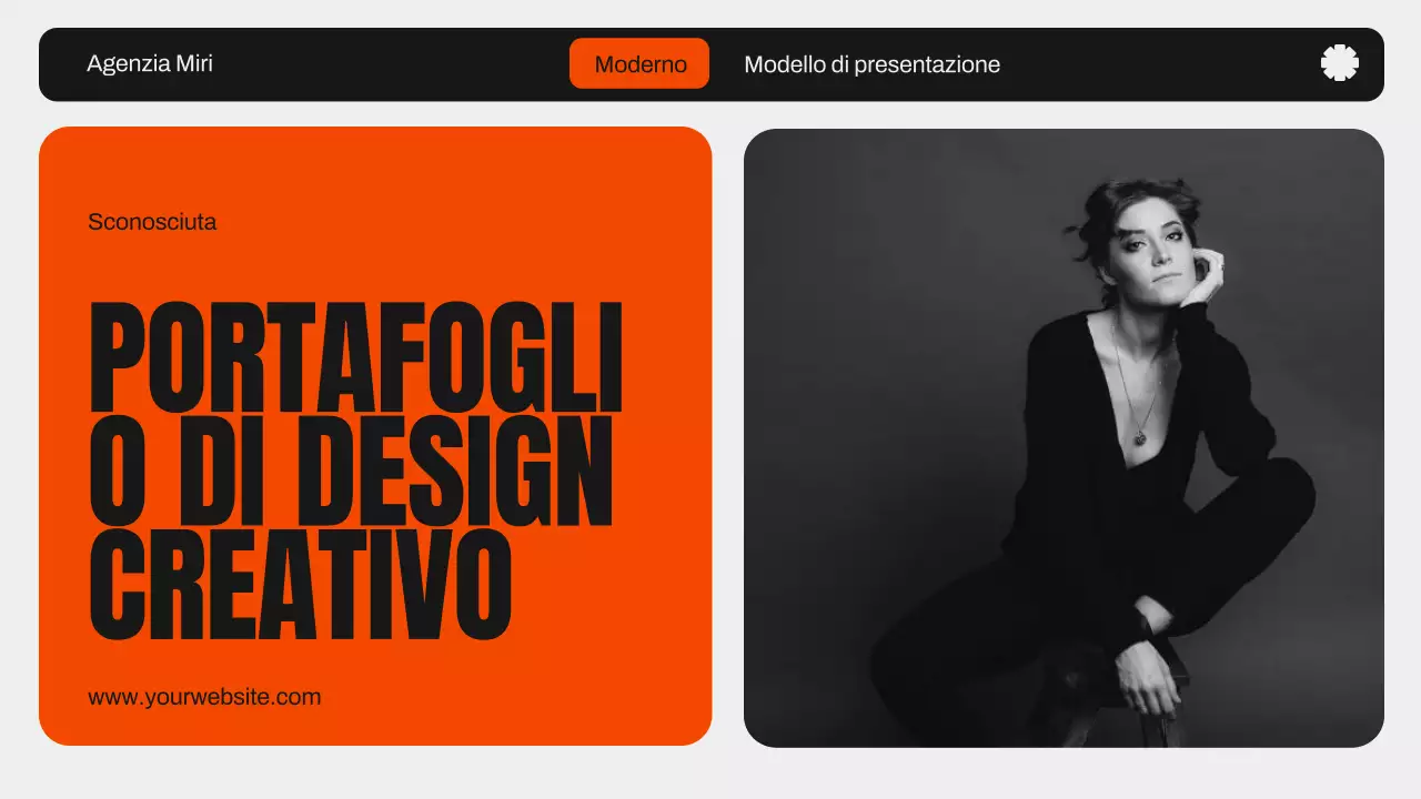 Portafoglio creativo di design grafico moderno arancione e nero