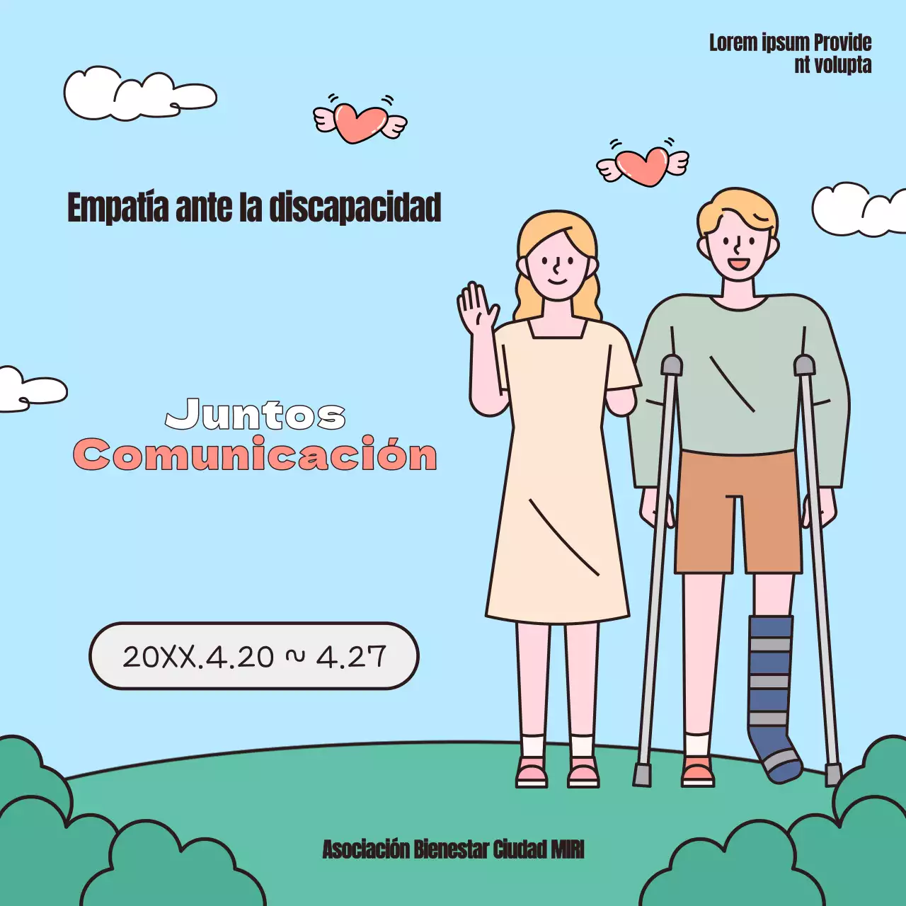 Promover los actos del Día de Concienciación sobre la Discapacidad en azul claro y rojo