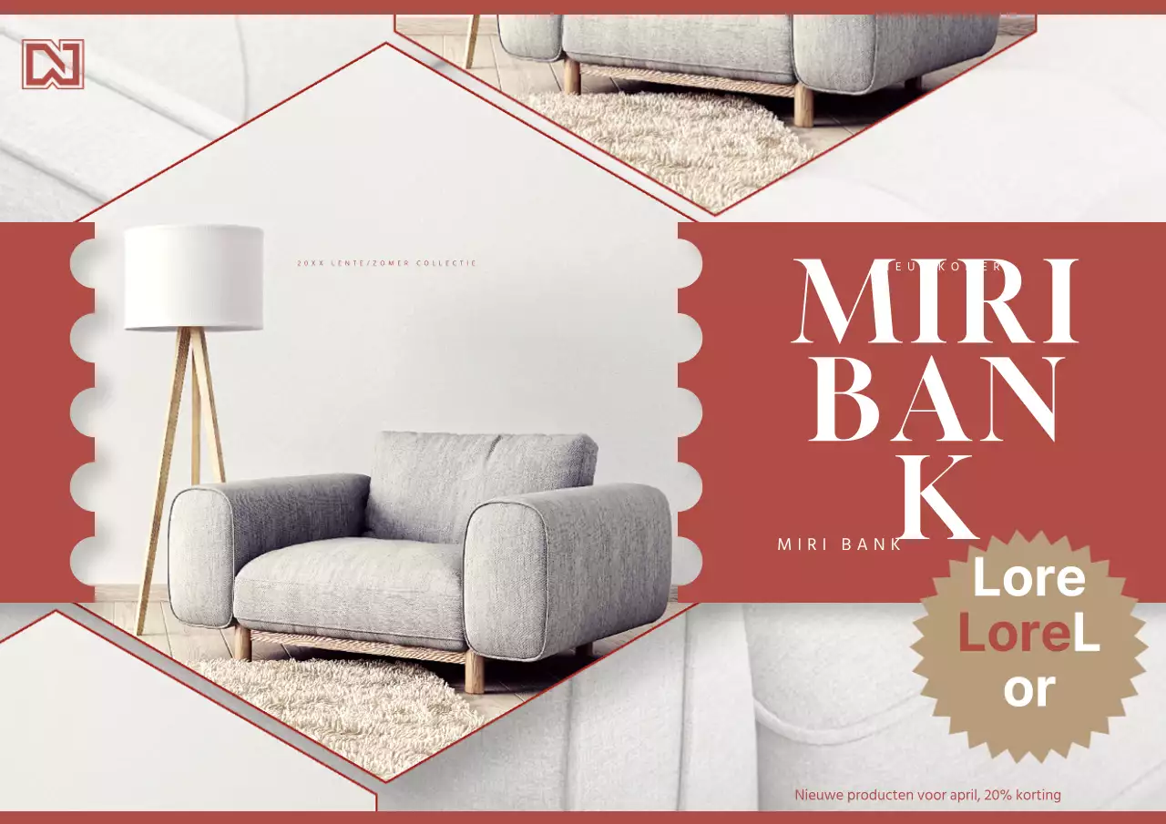 Advertentie voor een luxe bank in rood en grijs