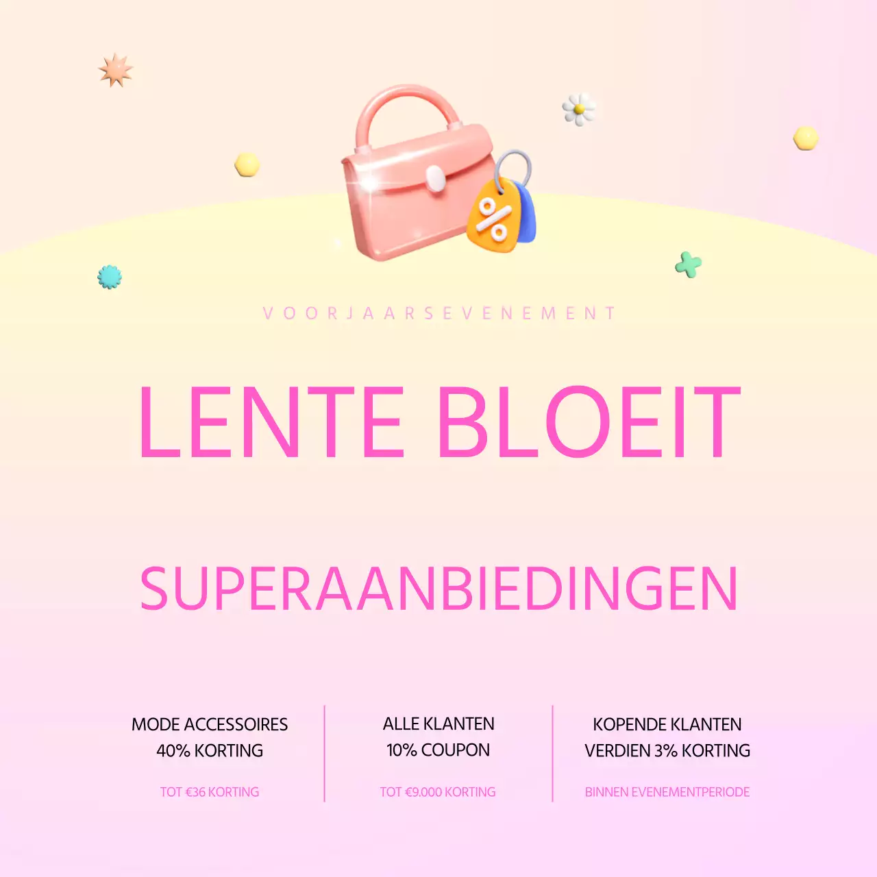 Een moderne lenteverkoopadvertentie in roze en paars