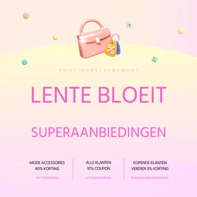 Een moderne lenteverkoopadvertentie in roze en paars