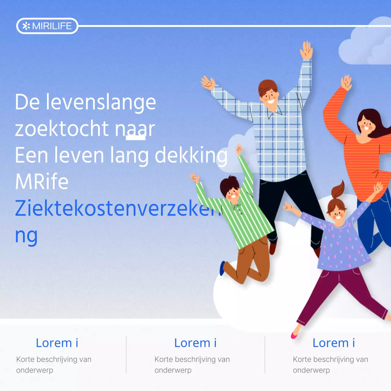 Een minimalistische blauw-witte zorgverzekeringsprospectus