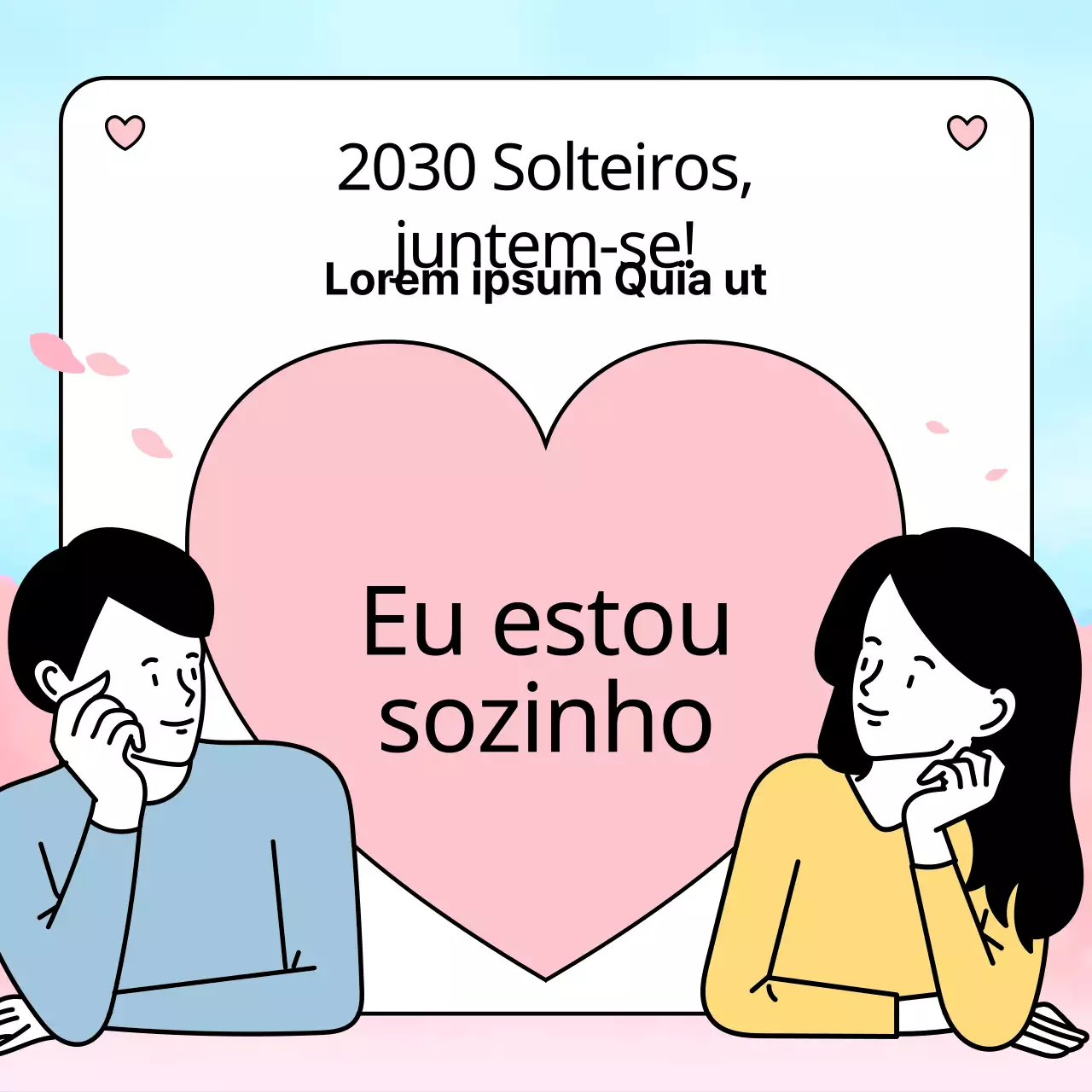 Um bonito anúncio de encontro às cegas em cor-de-rosa e azul claro
