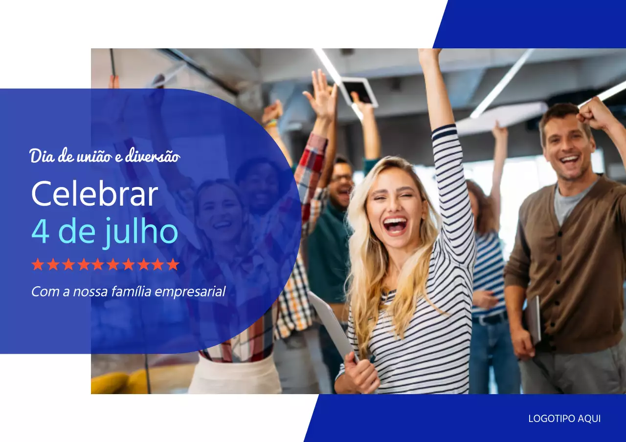 Promover um evento empresarial moderno azul-marinho para o 4 de julho