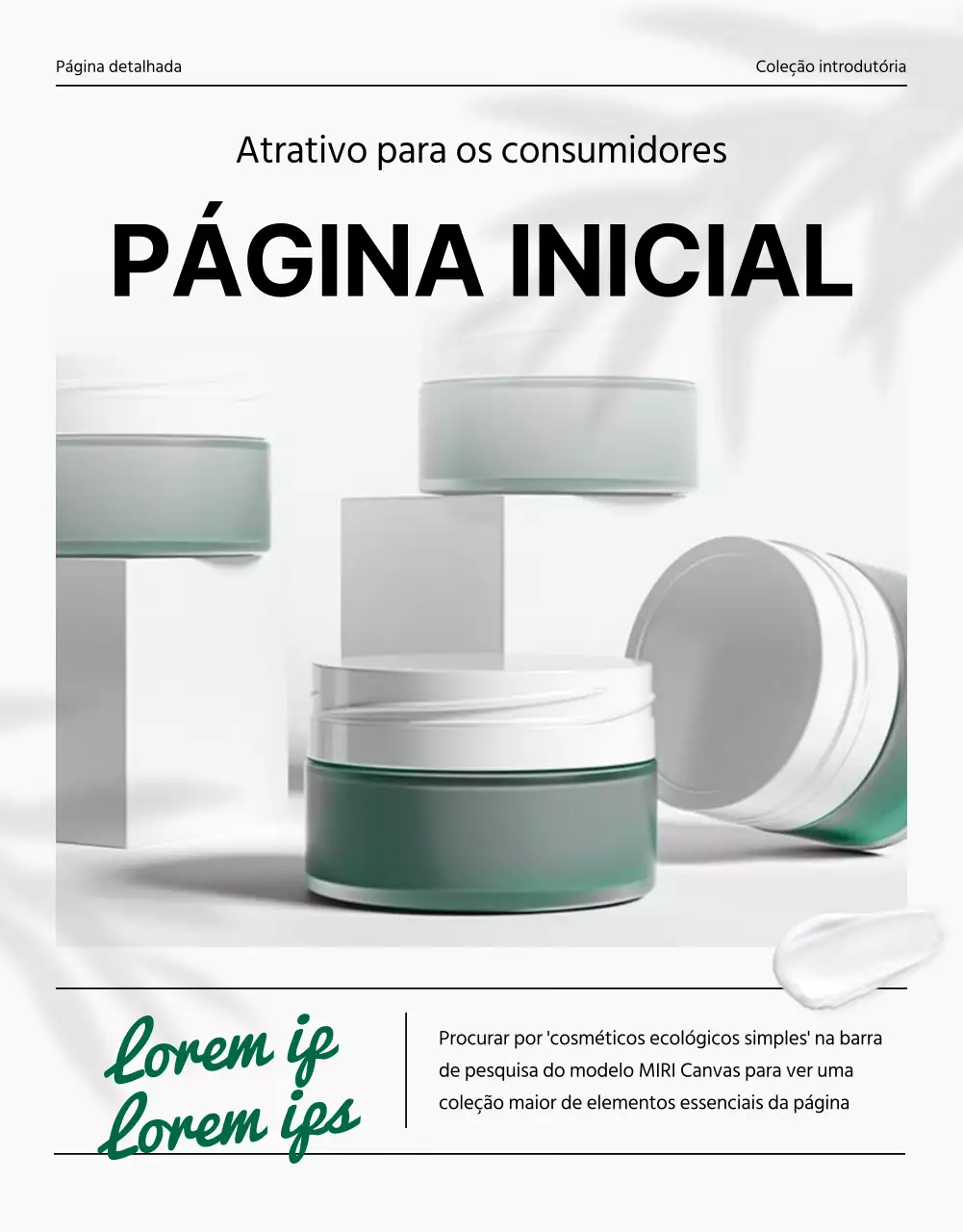 Promover uma página de introdução simples a verde e branco para cosméticos naturais