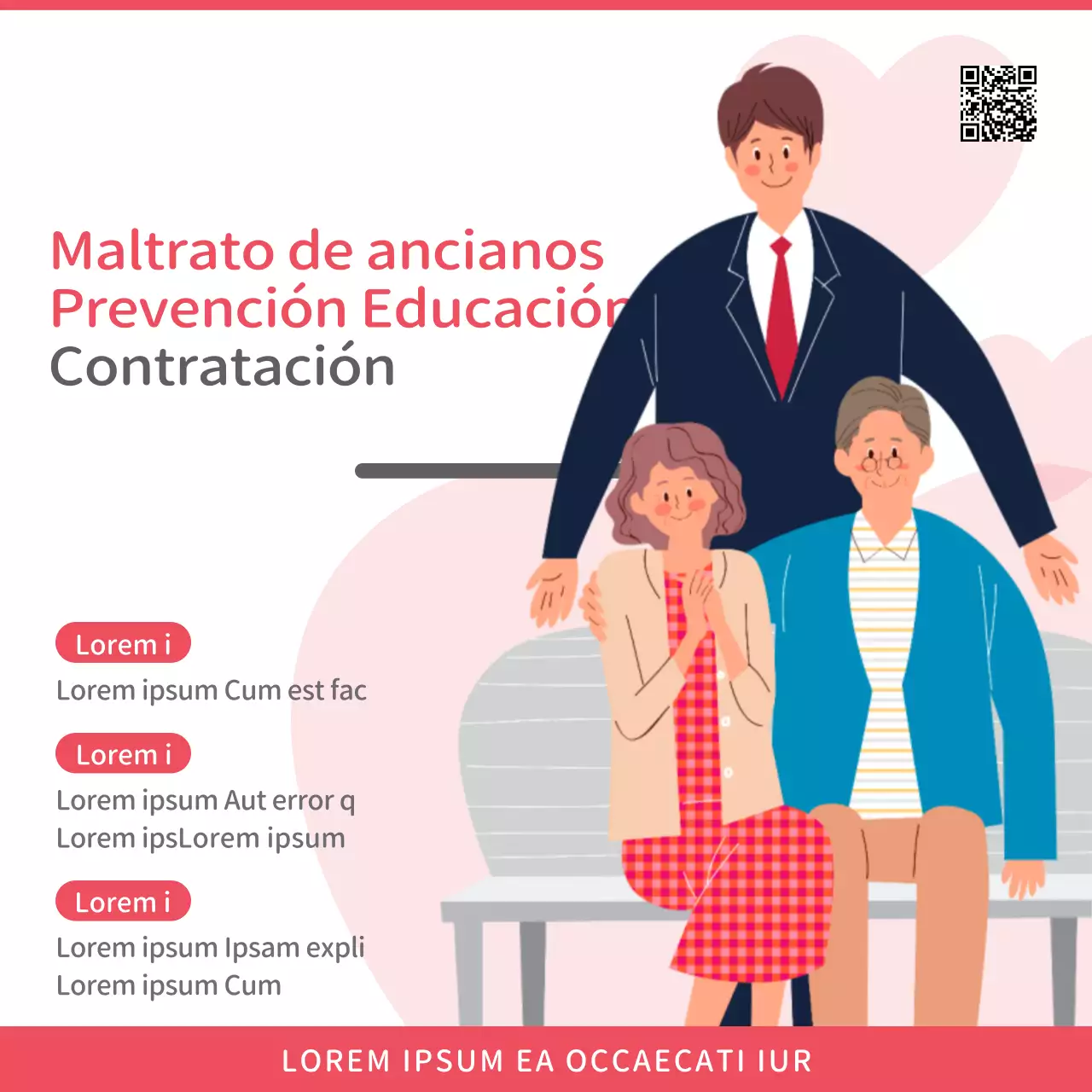 Promover una educación sencilla de color rosa y gris para prevenir los malos tratos a las personas mayores