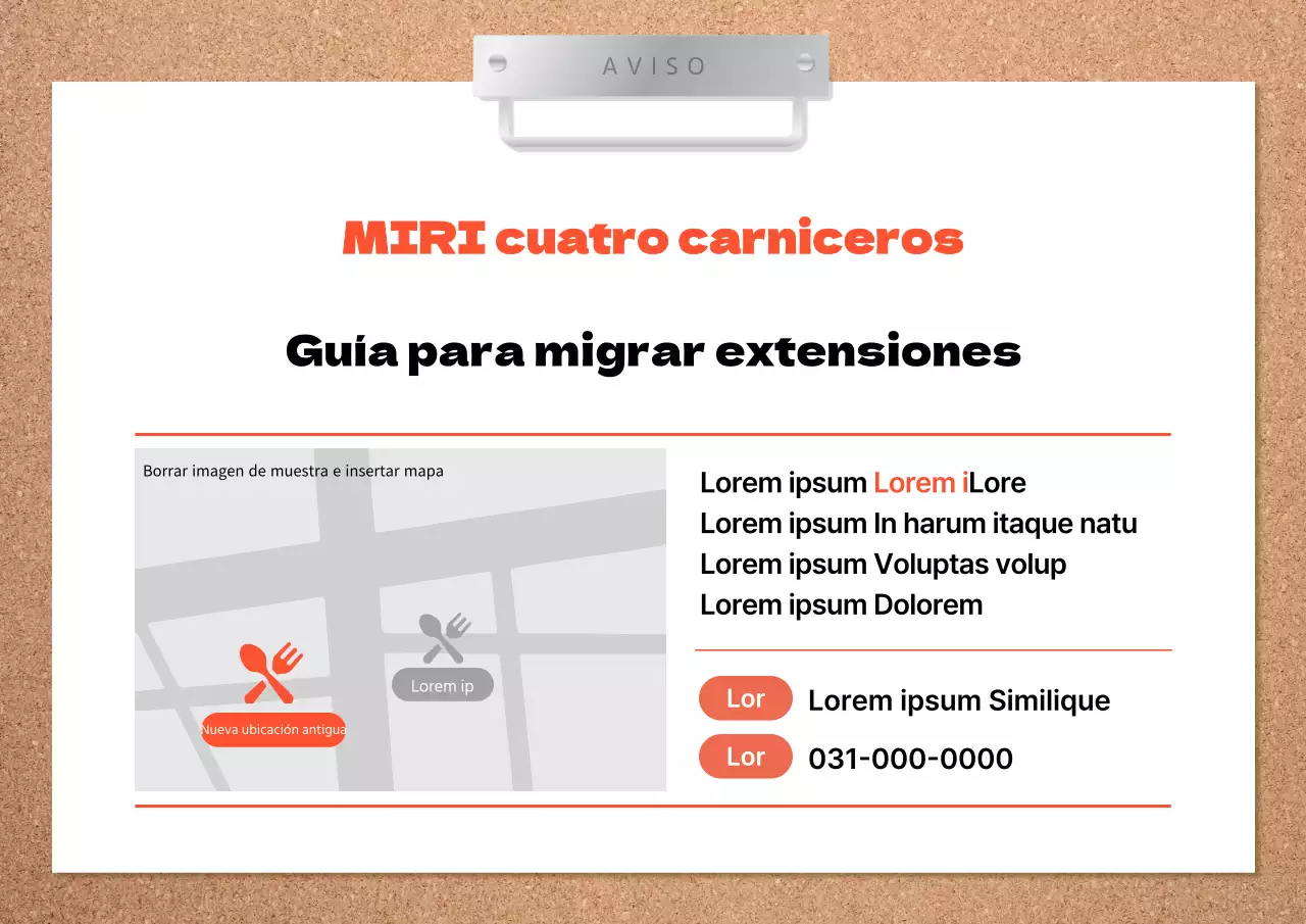 Un sencillo anuncio marrón y naranja de reubicación de una tienda